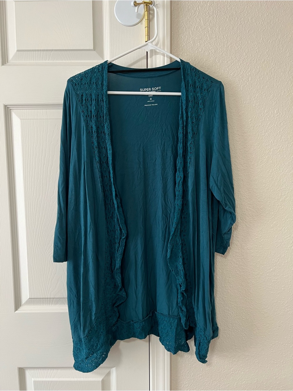 Torrid Super Soft Teal Lace Trim Open Front Cardigan Kimono Size 0